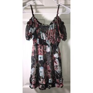 American Rag Cie Blouse Whimsigoth Floral Ruffle Semi Sheer Smocked Sz M